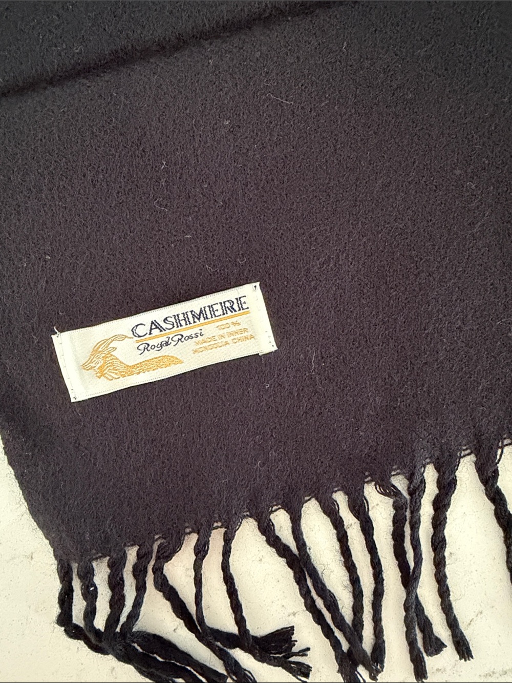 Royal Rossi 100% Black Cashmere Scarf Mongolian Cashmere